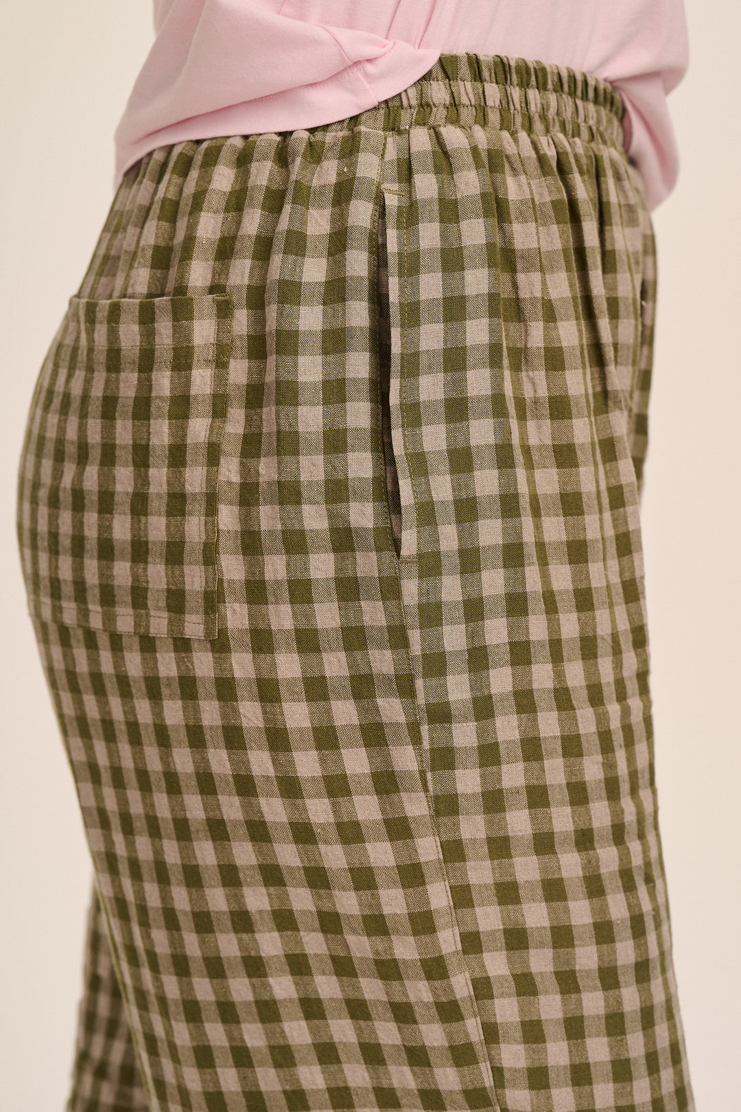 Peggy Linen Trousers - Sage & Sand Gingham