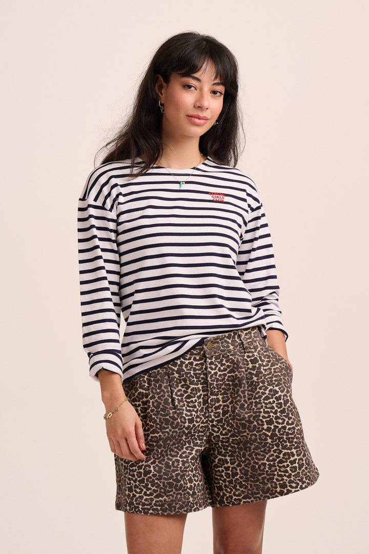 Strong Girls Club Breton TShirt - White/Navy