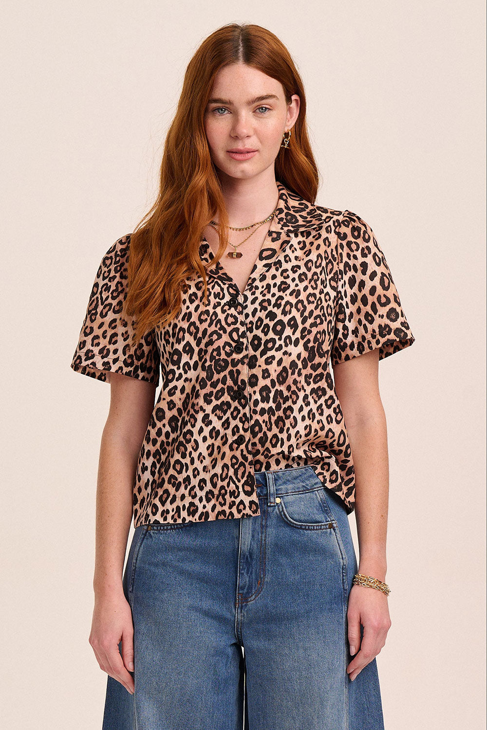 Lola Button Front Leopard Linen Top – Top from Mutha.Hood