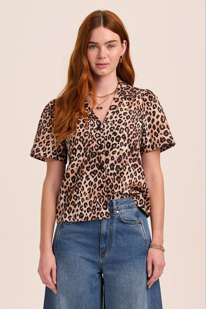 Lola Button Front Leopard Linen Top – Top from Mutha.Hood