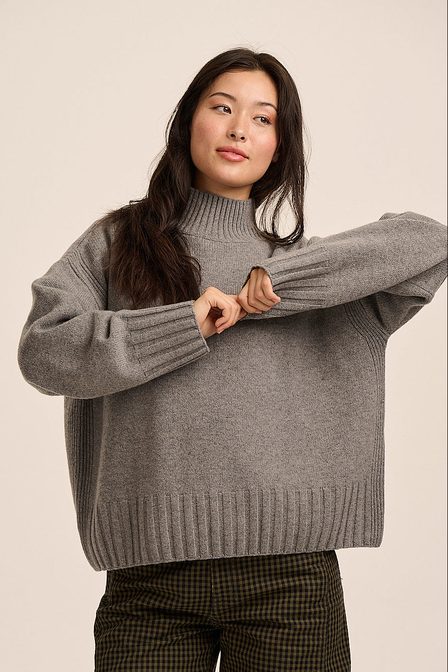 Grey marl chunky merino funnel-neck jumper — Lottie, Mutha.Hood