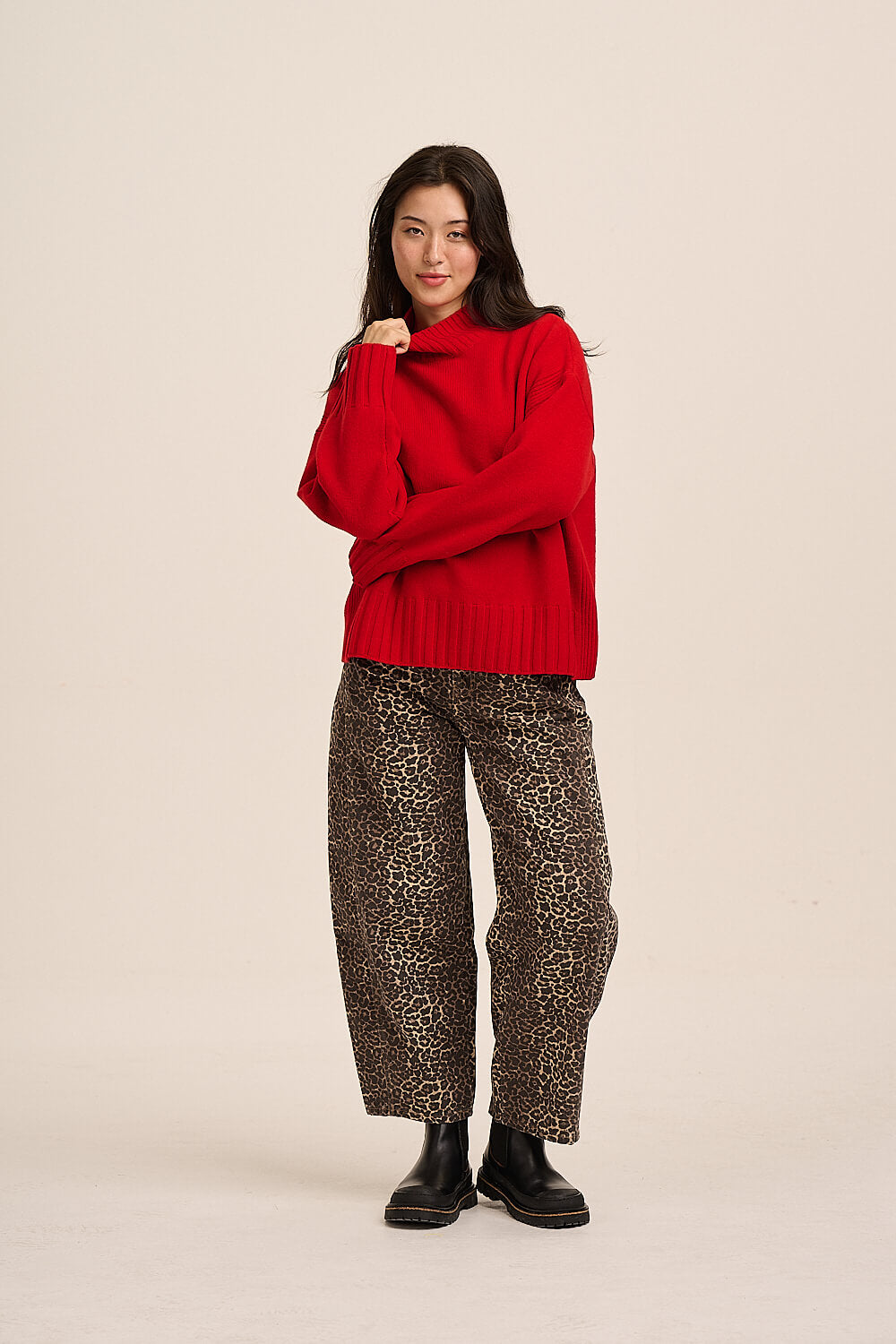 Lottie Merino Funnel-Neck Jumper - Red
