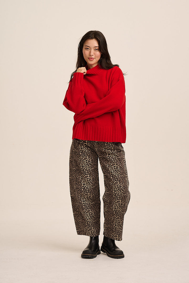 Lottie Merino Funnel-Neck Jumper - Red