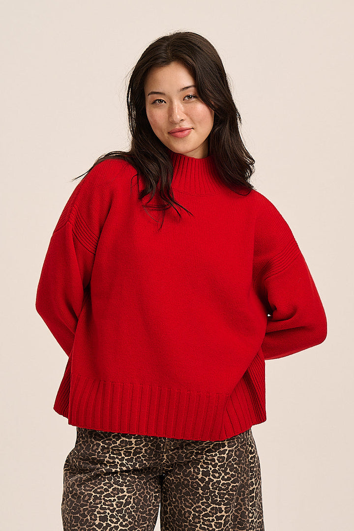 Lottie Merino Funnel-Neck Jumper - Red