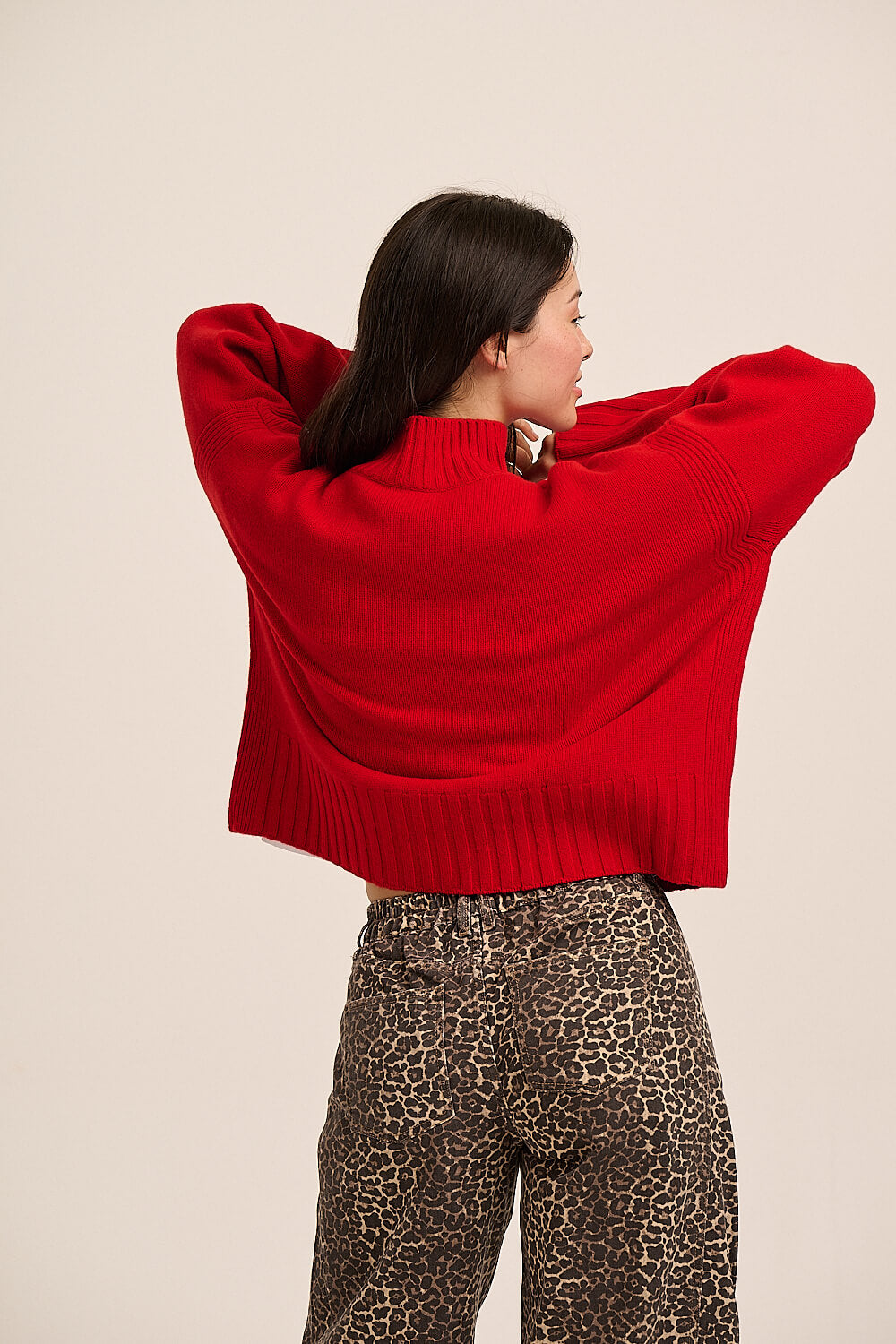 Lottie Merino Funnel-Neck Jumper - Red