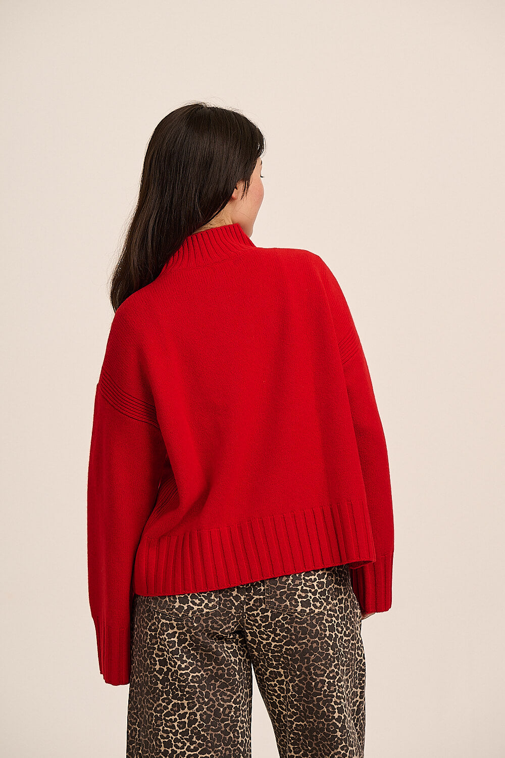 Lottie Merino Funnel-Neck Jumper - Red