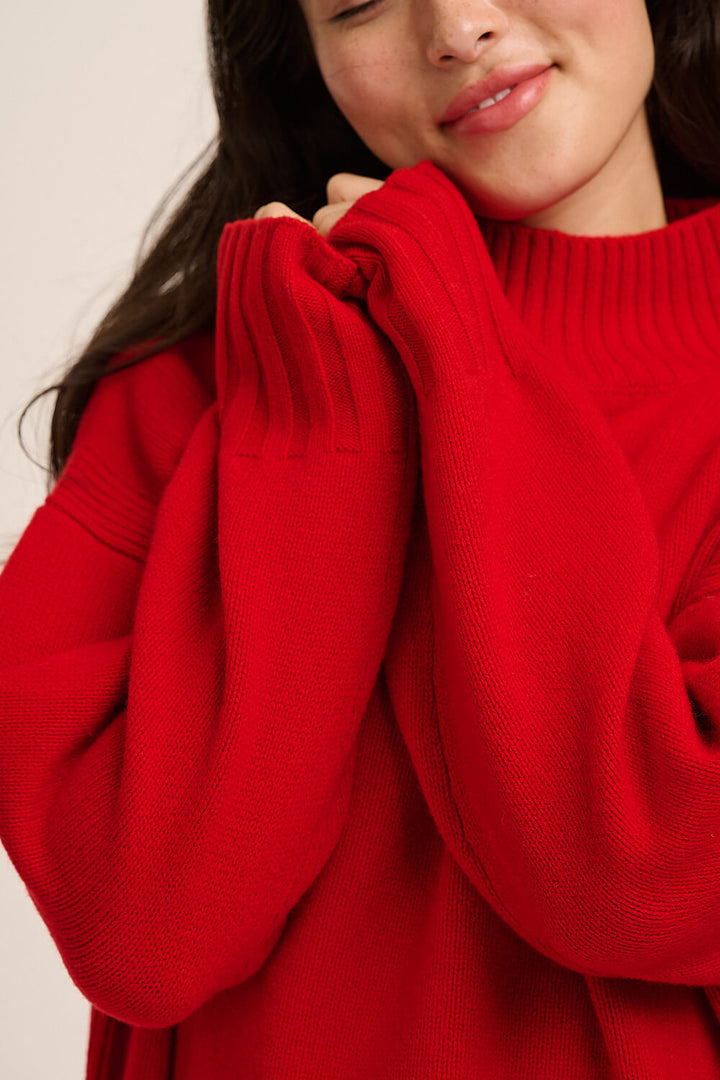 Lottie Merino Funnel-Neck Jumper - Red