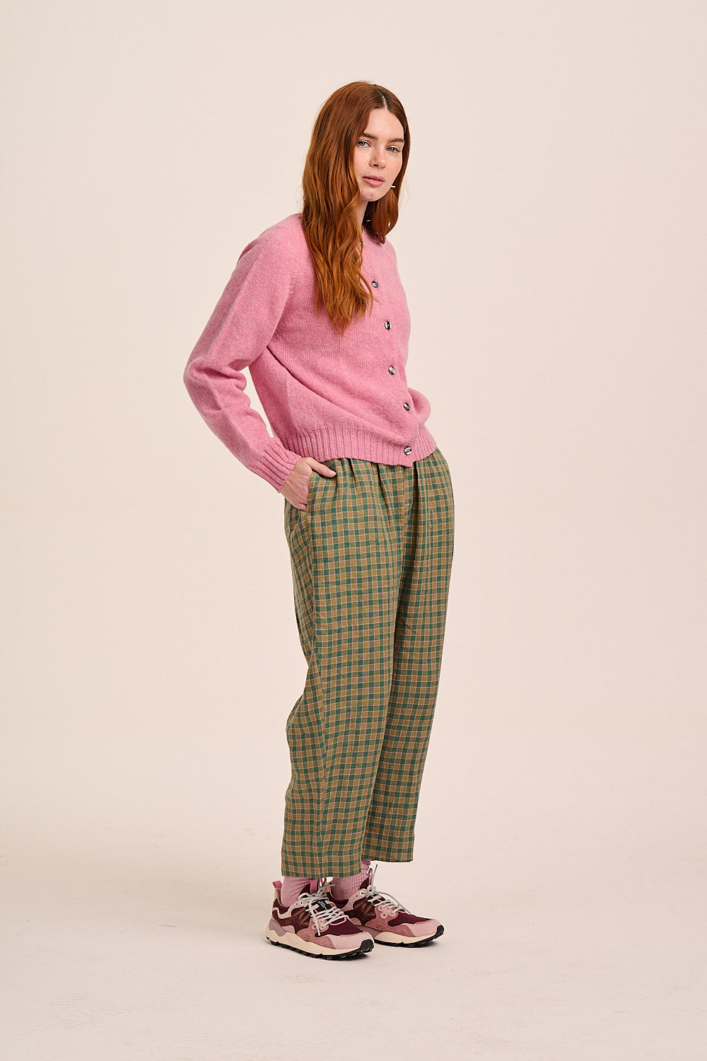Peggy Linen Trousers - Green Grid Check