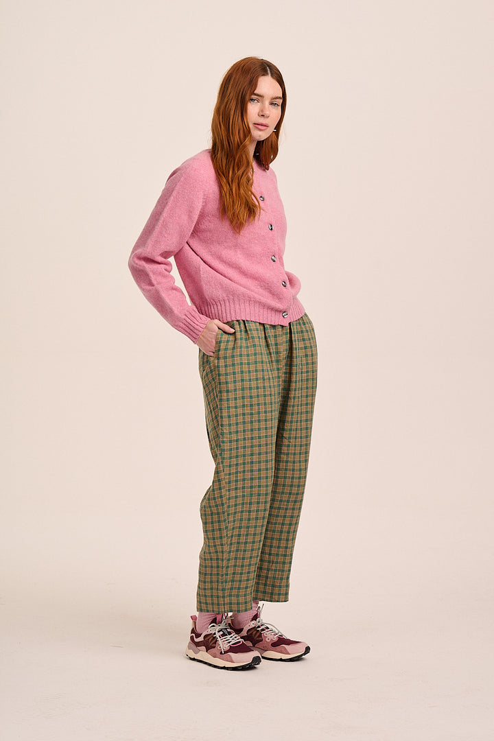 Peggy Linen Trousers - Green Grid Check