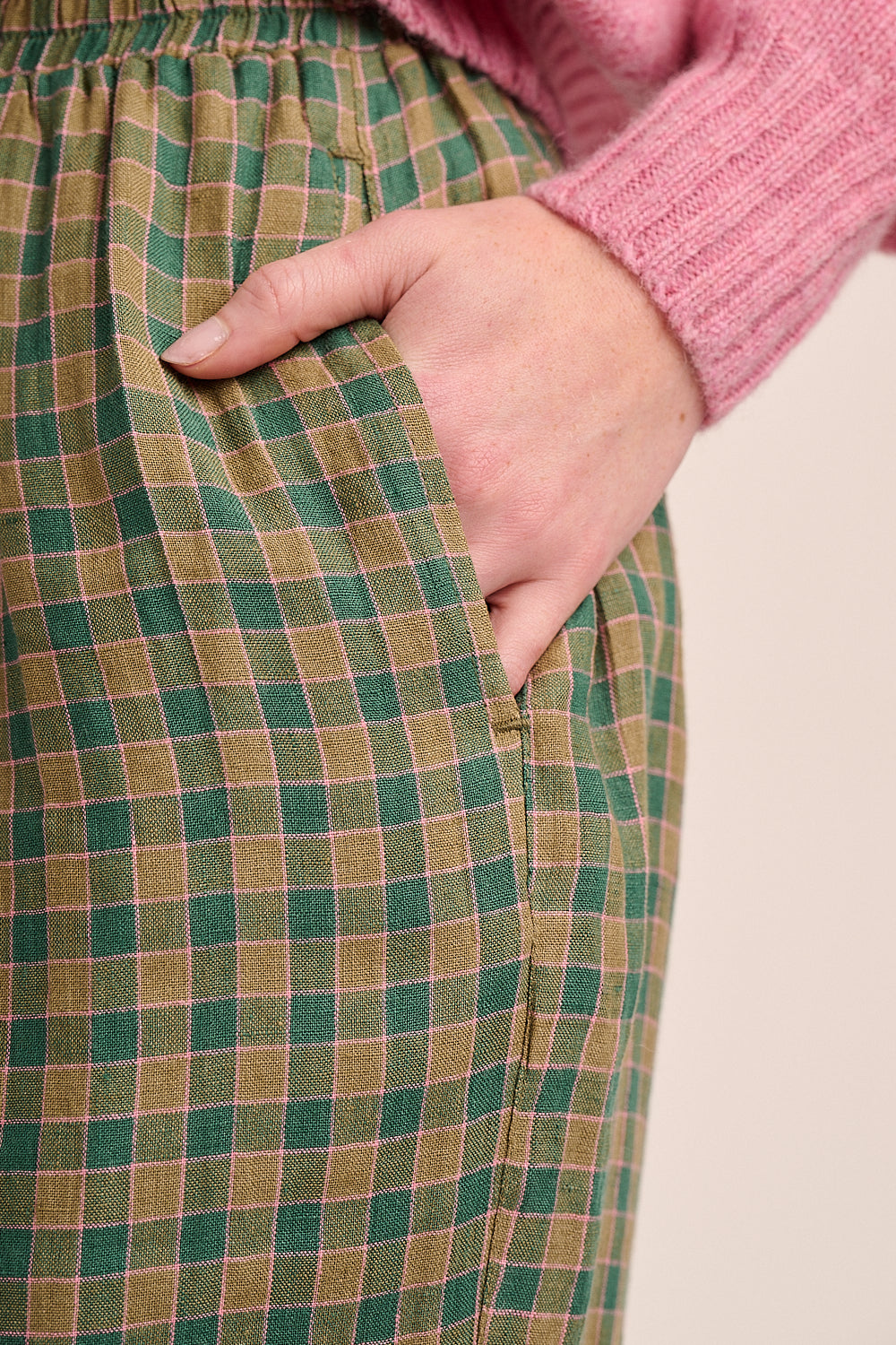 Peggy Linen Trousers - Green Grid Check