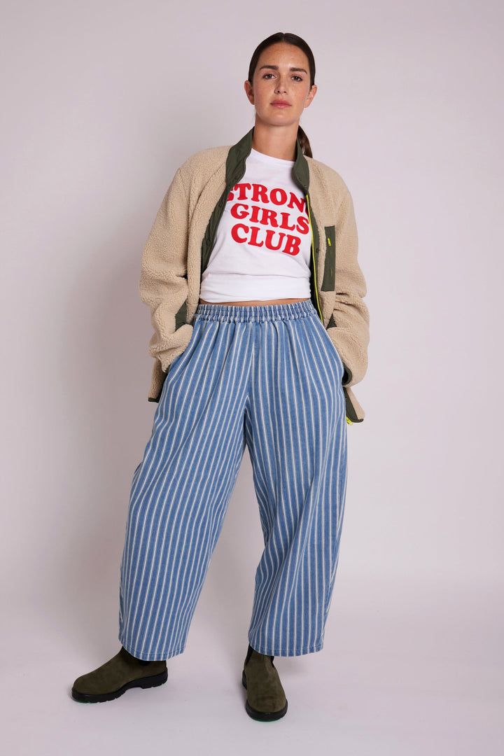 Ottie Denim Stripe Relaxed Trousers - Light Wash