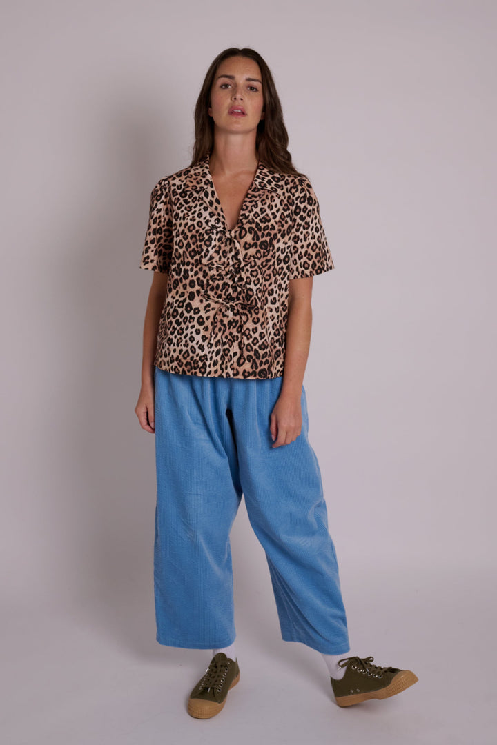 Lila Tie Front Leopard Linen Top