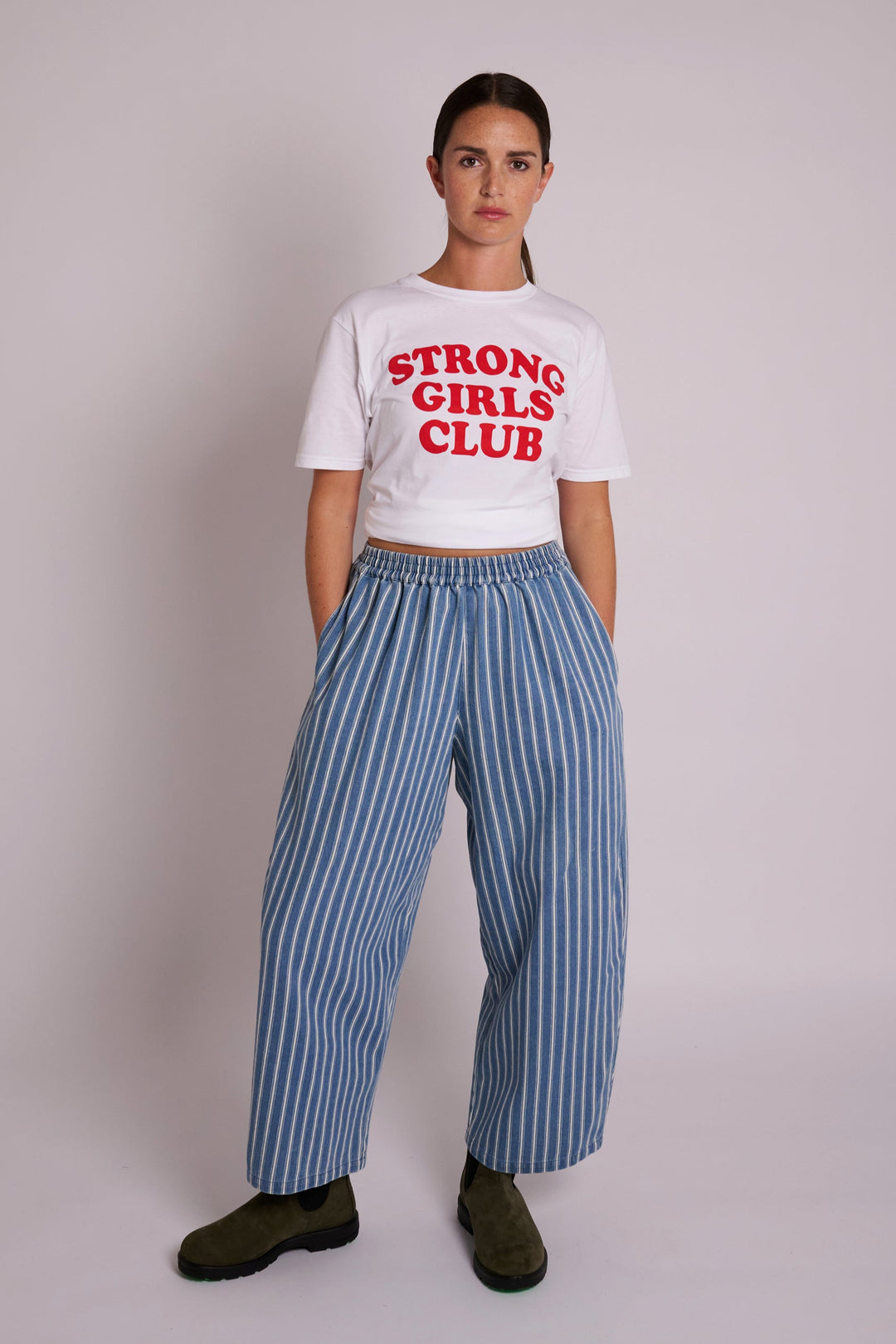 Ottie Denim Stripe Relaxed Trousers - Light Wash