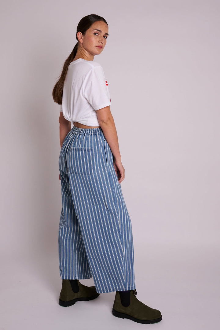 Ottie Denim Stripe Relaxed Trousers - Light Wash