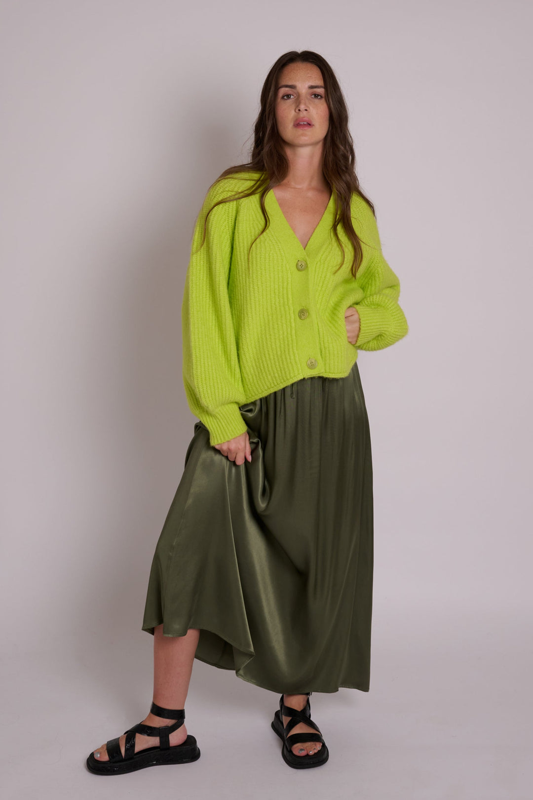 Remi Khaki Satin Skirt