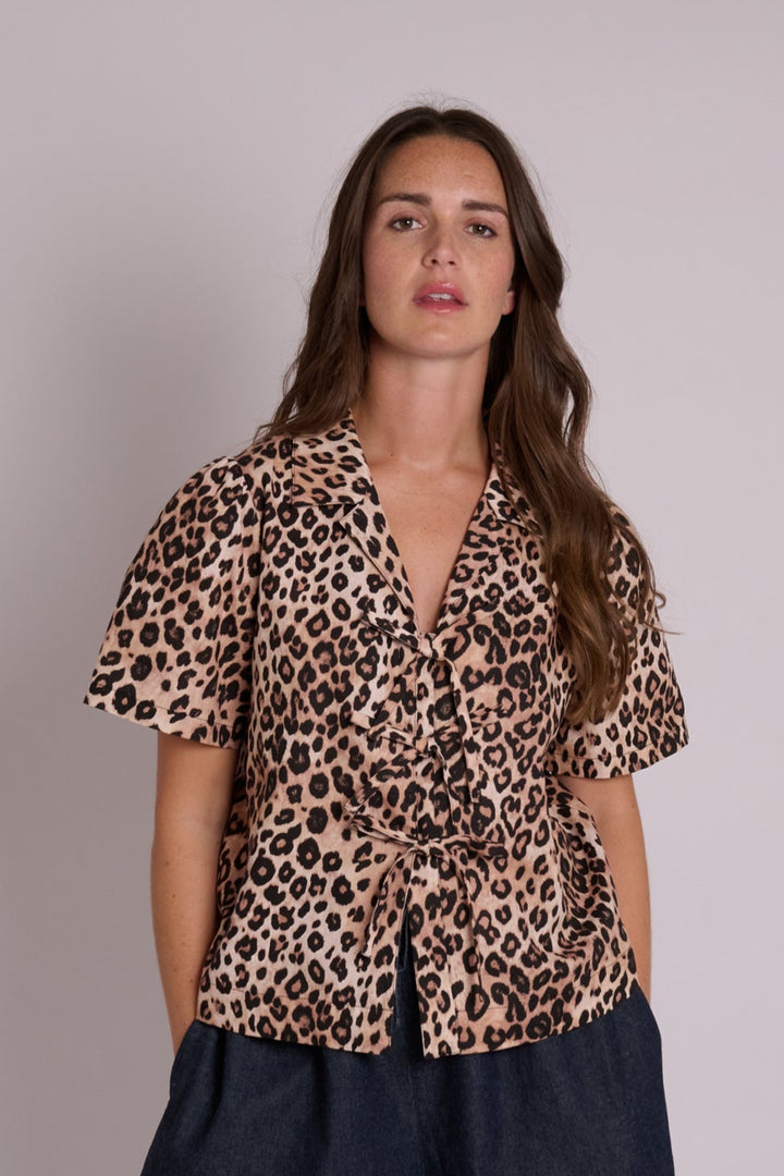 Lila Tie Front Leopard Linen Top