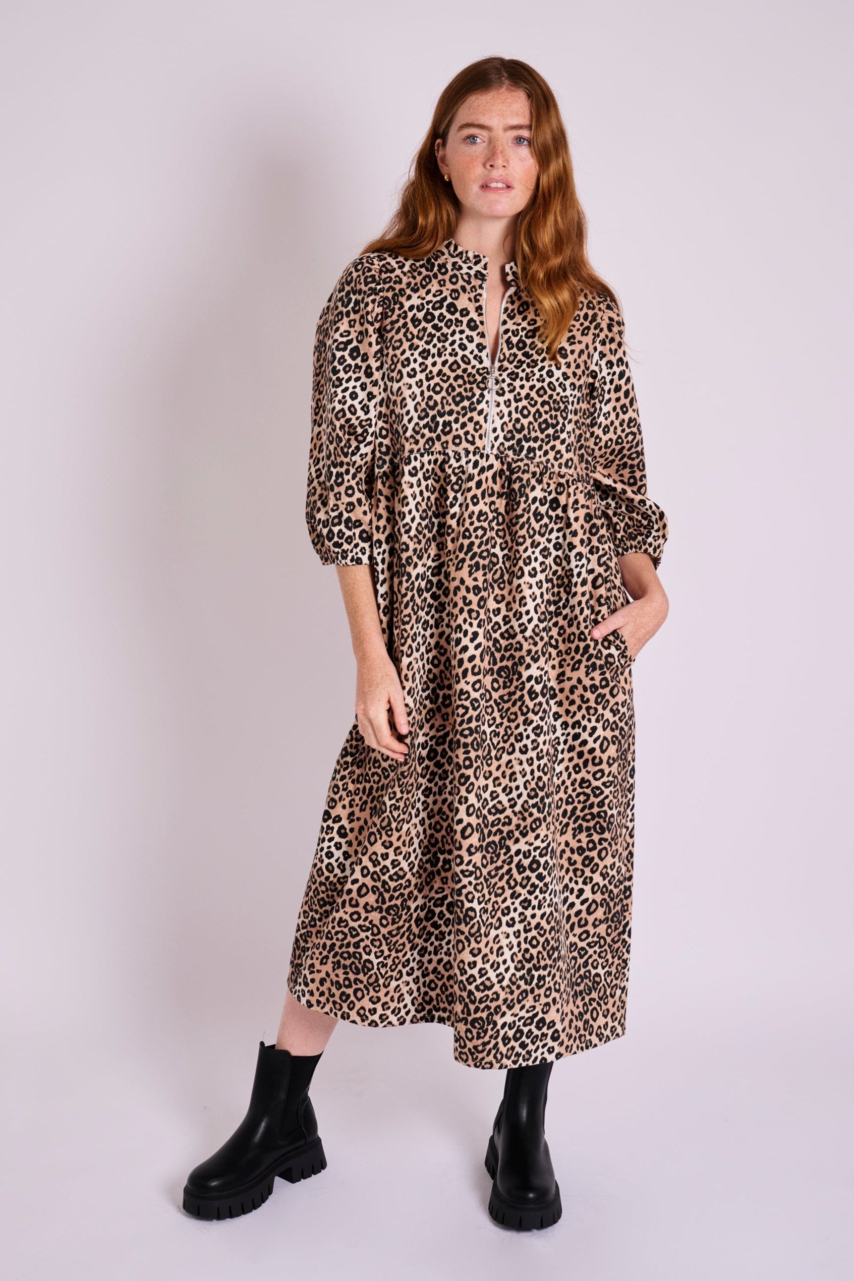 Leopard print denim dress best sale