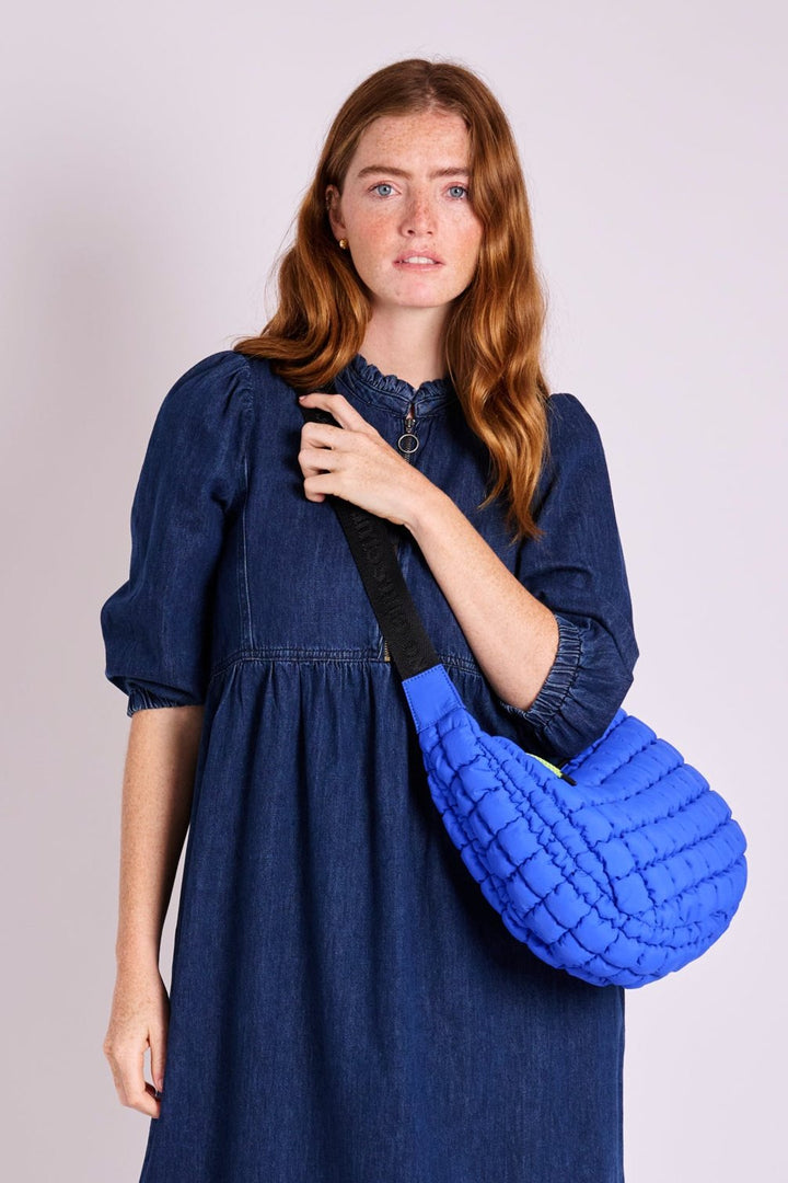 Dumpling Electric Blue Quilted Crossbody Bag