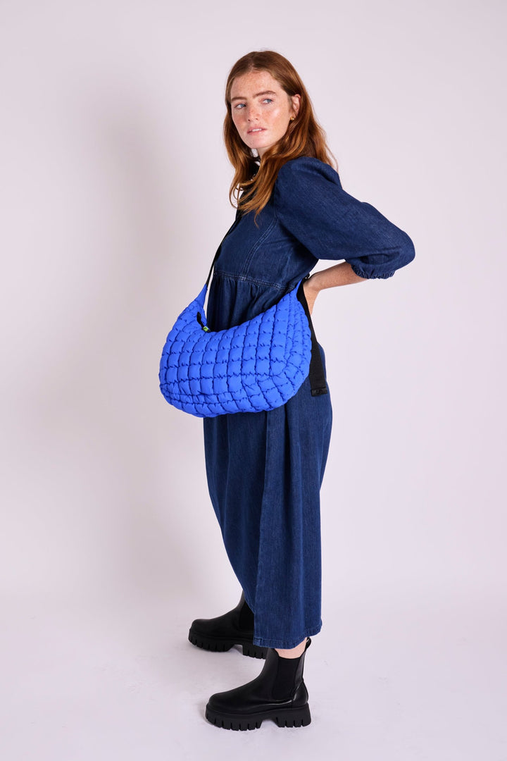 Dumpling Electric Blue Quilted Crossbody Bag