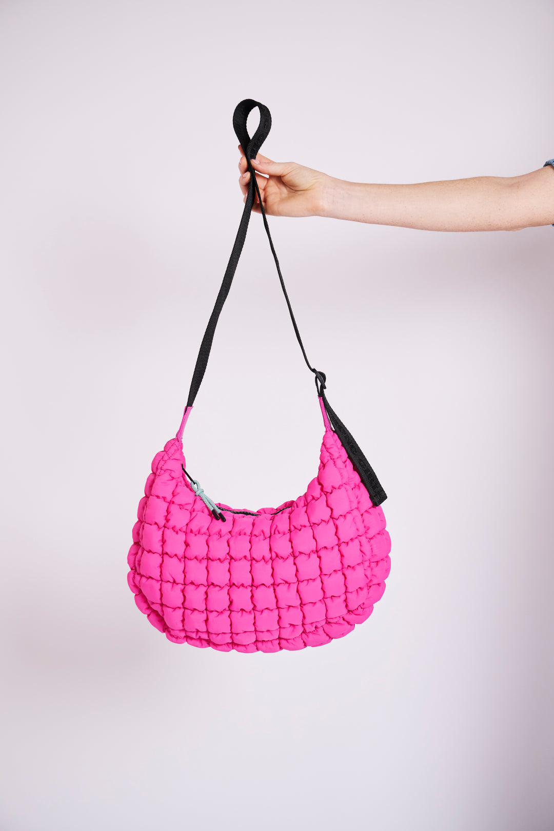 Dumpling Hot Pink Quilted Crossbody Bag