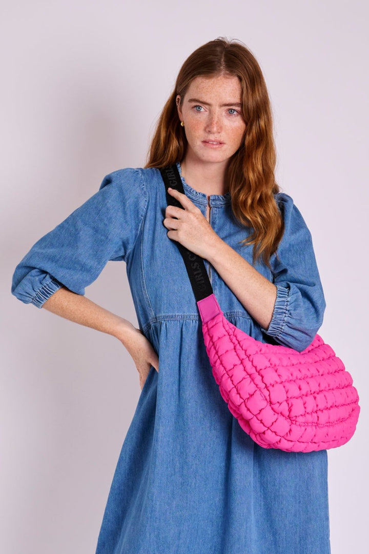 Dumpling Hot Pink Quilted Crossbody Bag