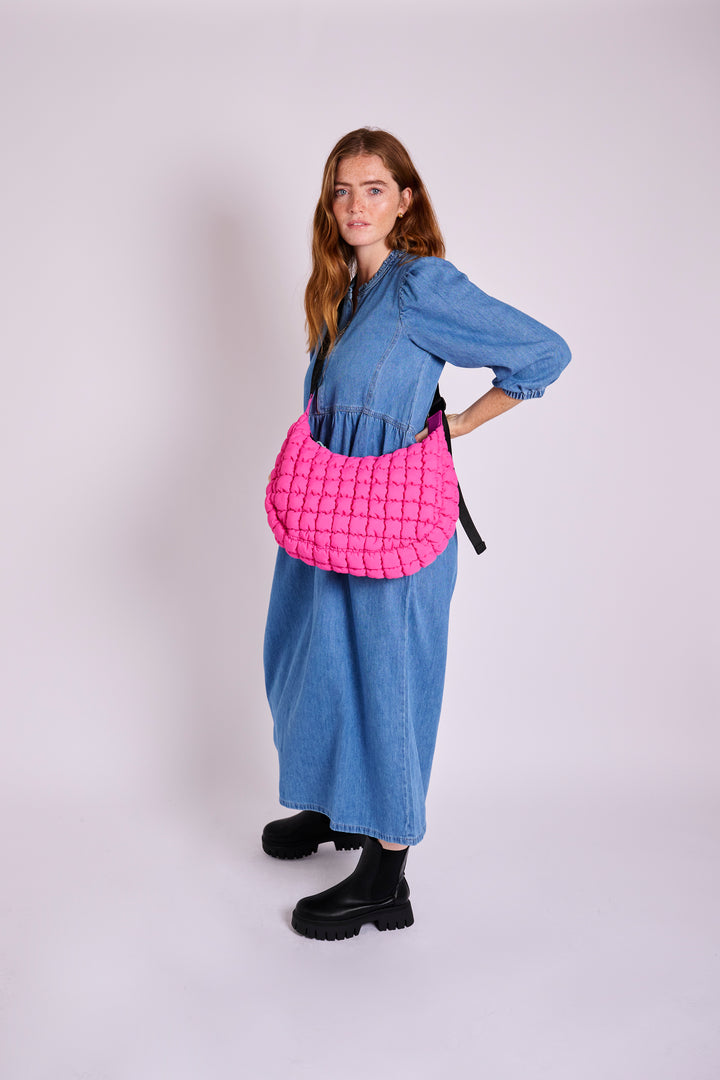 Dumpling Hot Pink Quilted Crossbody Bag