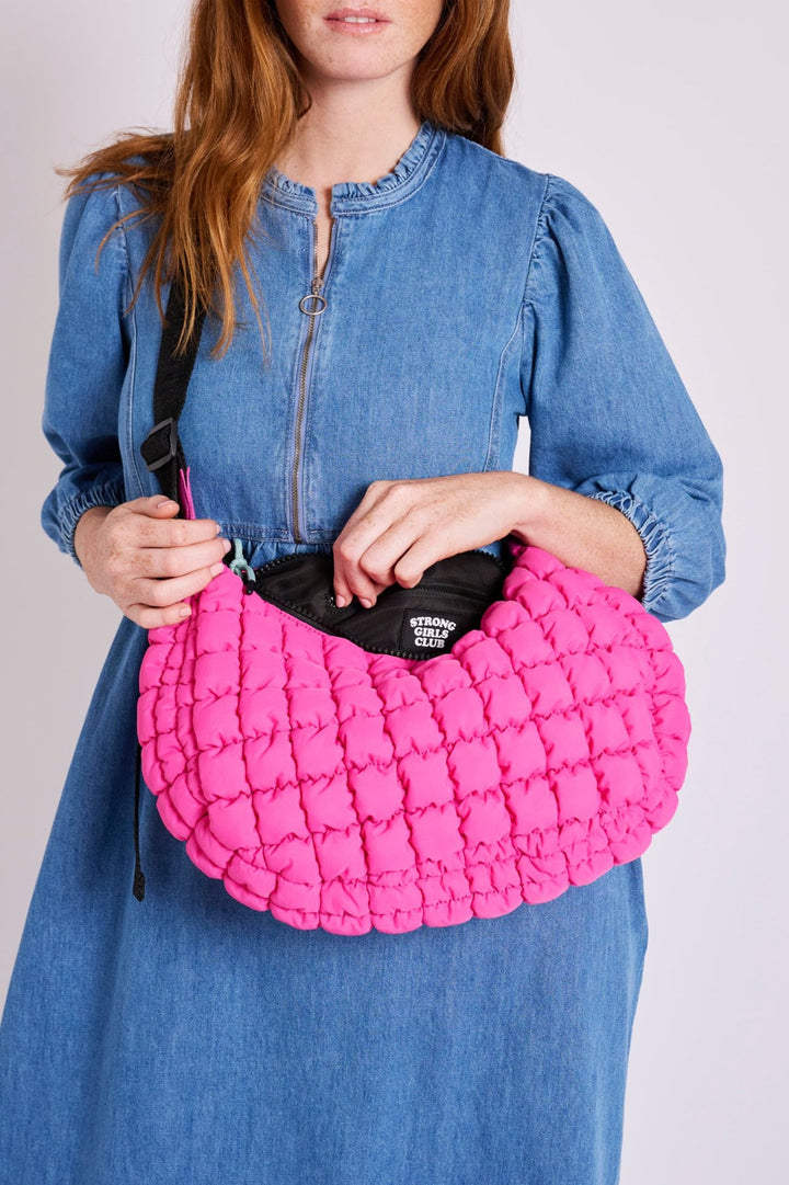 Dumpling Hot Pink Quilted Crossbody Bag