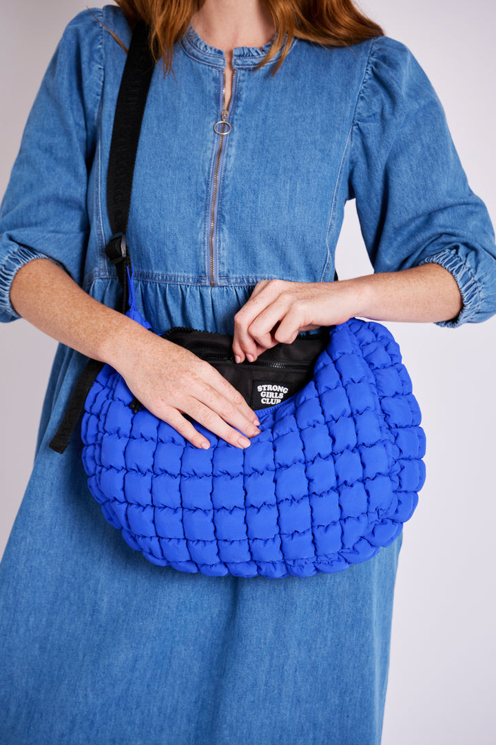 Dumpling Electric Blue Quilted Crossbody Bag