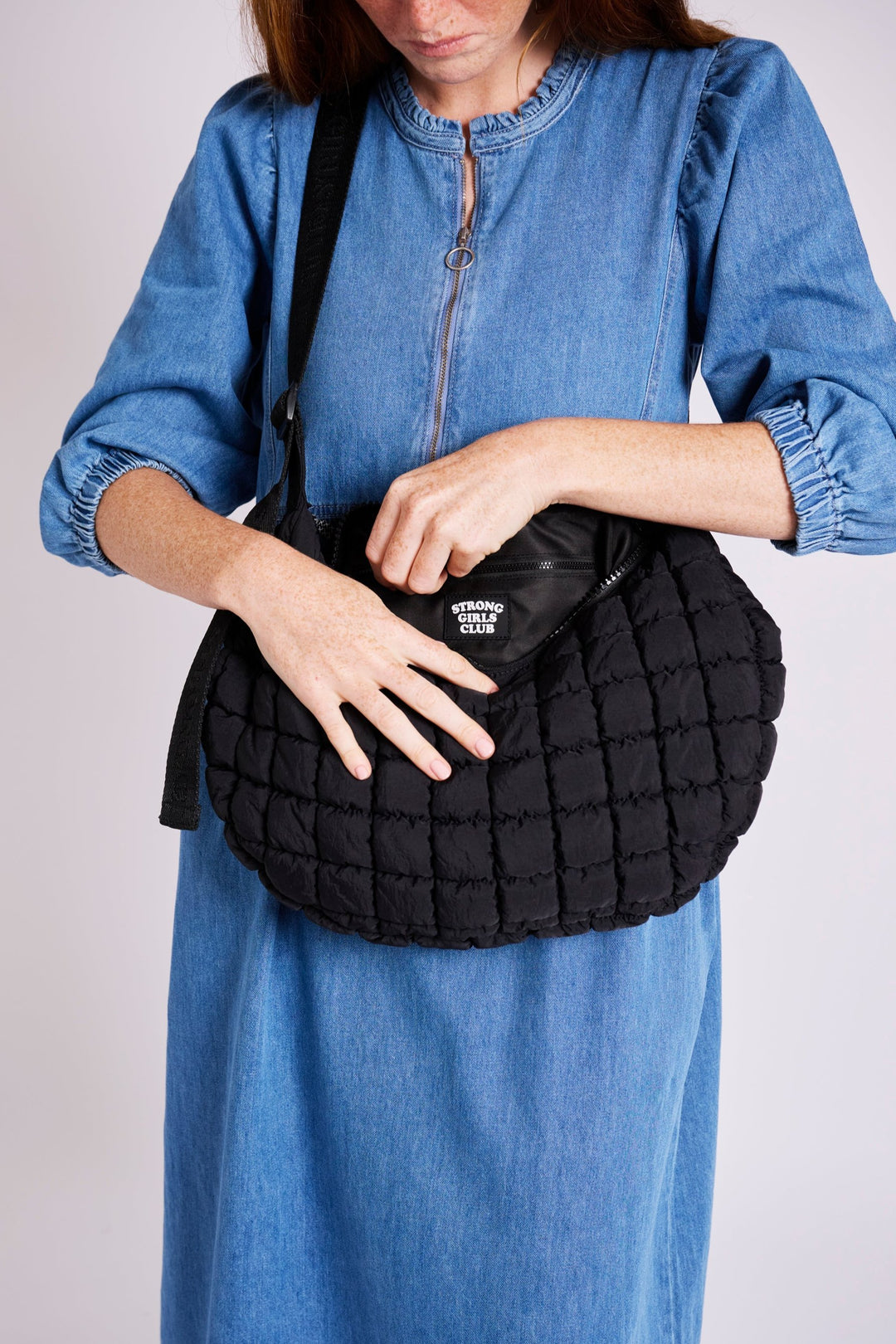 Dumpling Black Quilted Crossbody Bag