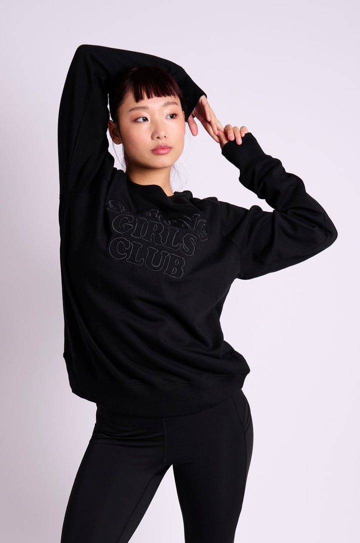 Strong Girls Club Black Tonal Outline Embroidery Sweatshirt