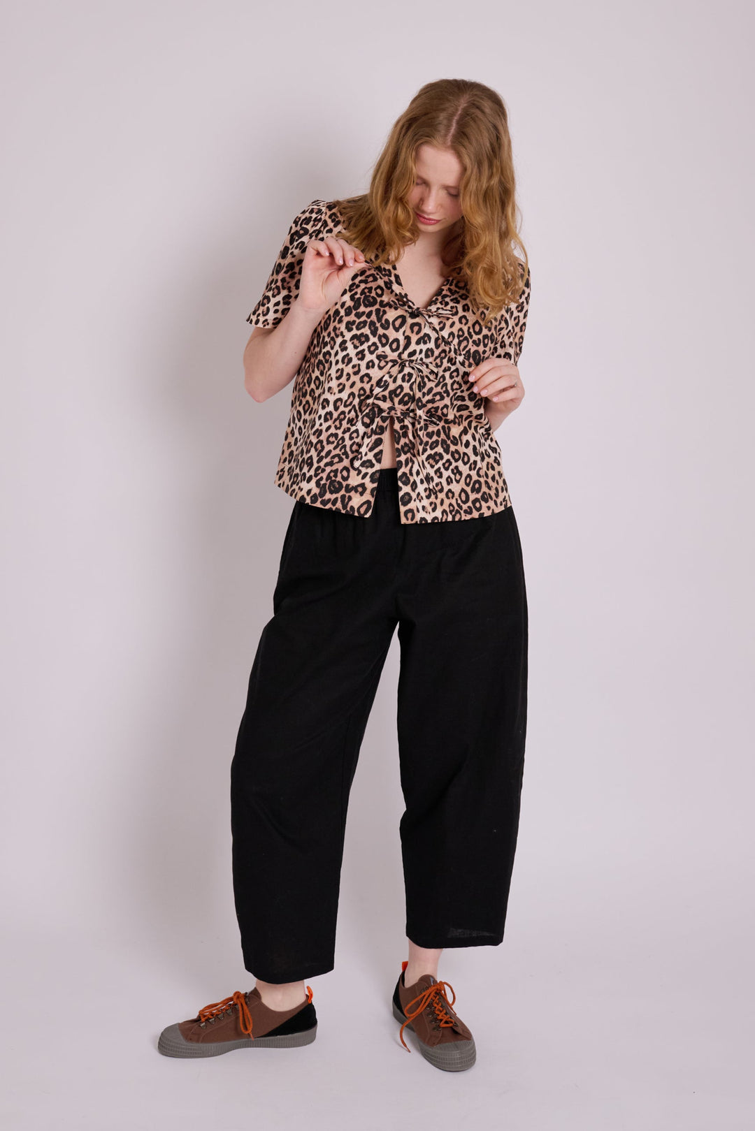 Lila Tie Front Leopard Linen Top