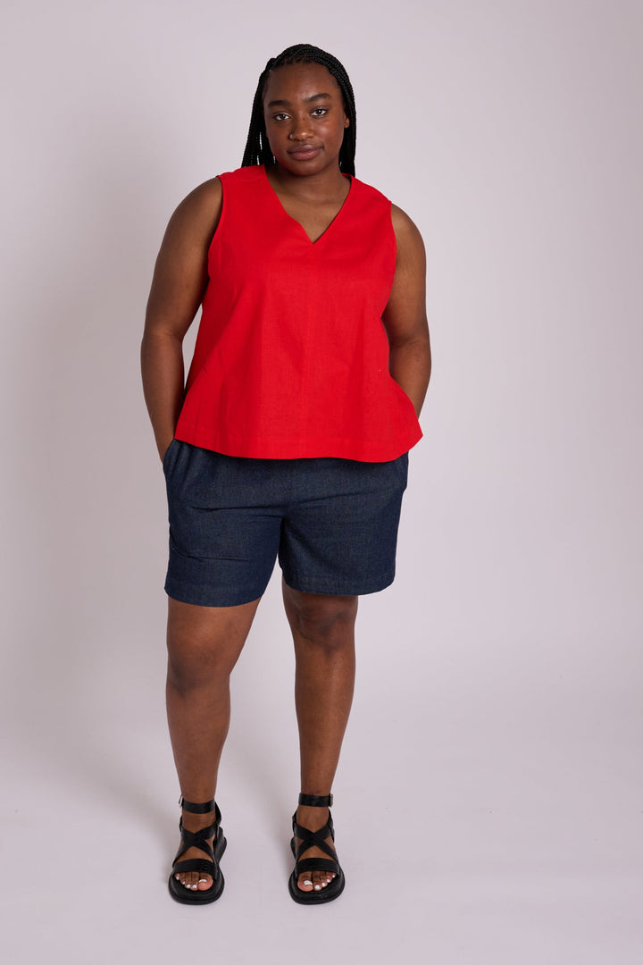 Marcy Red Linen Top