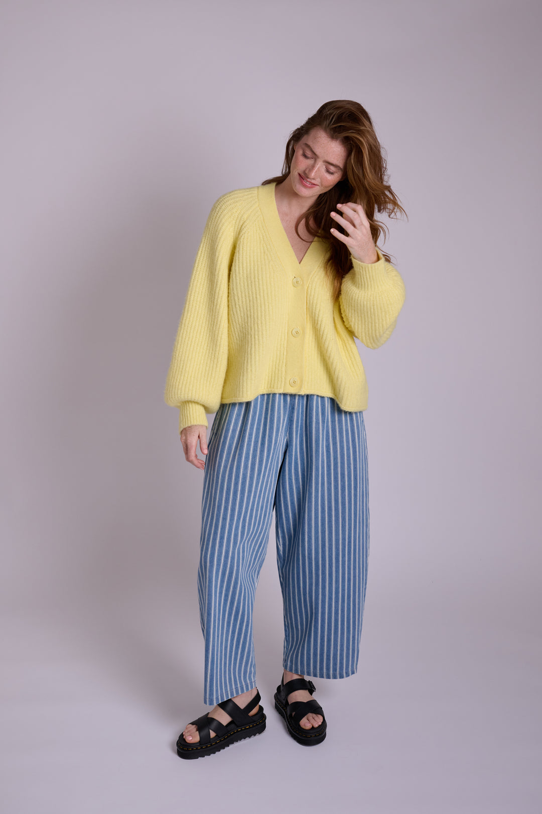 Ottie Denim Stripe Relaxed Trousers - Light Wash