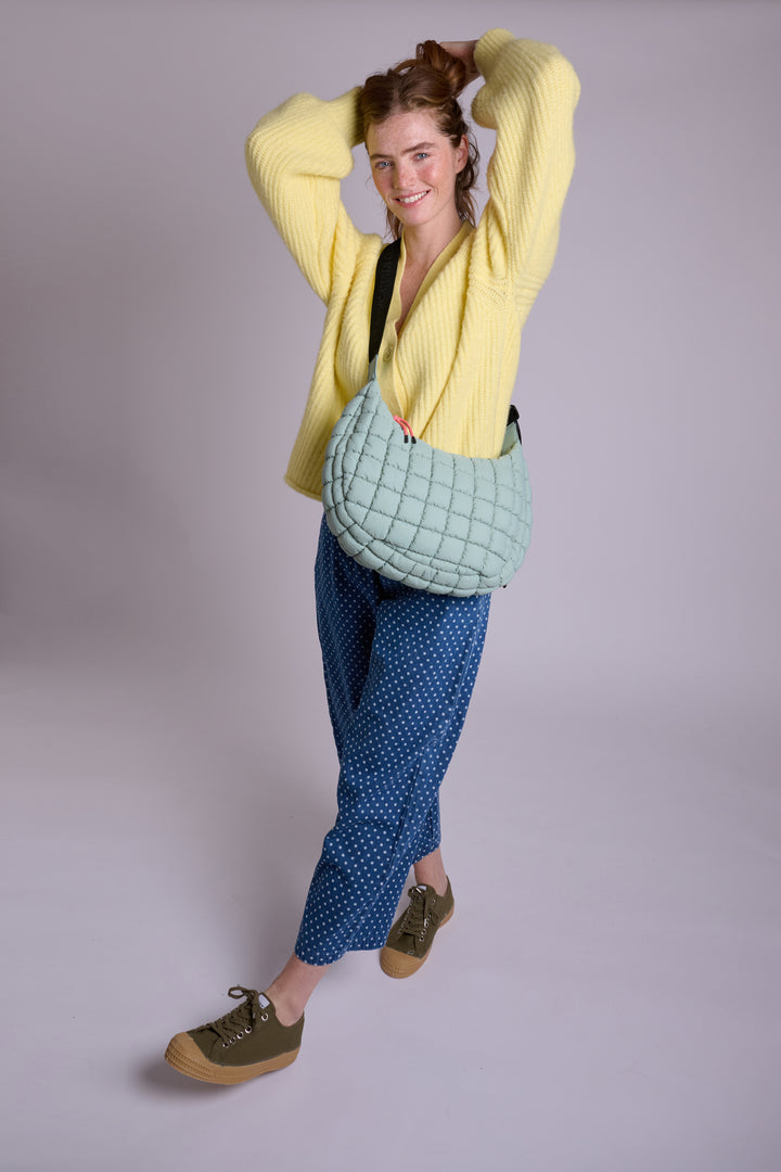 Dumpling Sage Green Quilted Crossbody Bag