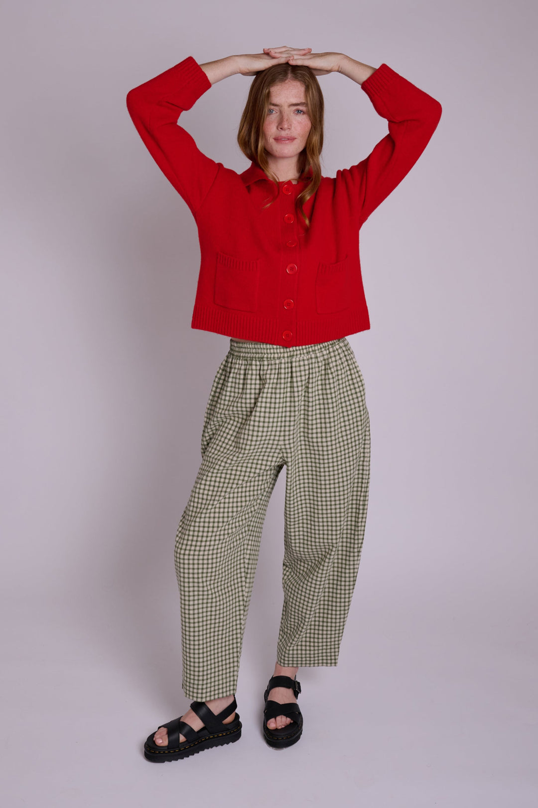 Peggy Sage Green Rustic Gingham Trousers
