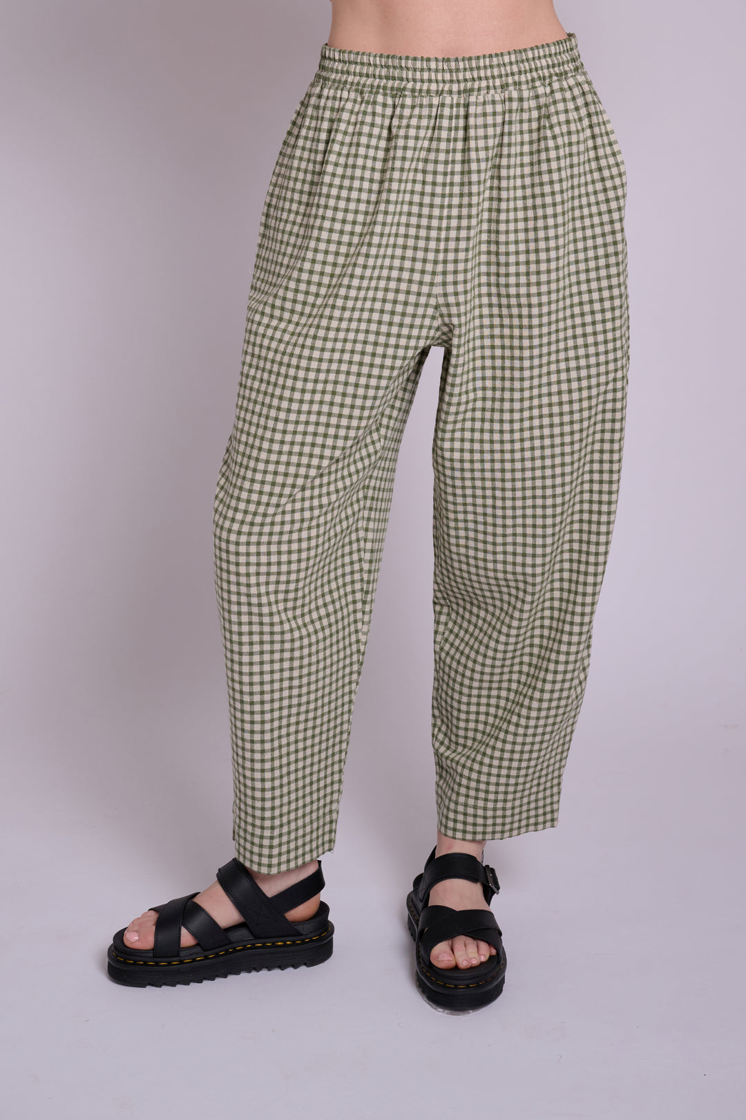Peggy Sage Green Rustic Gingham Trousers