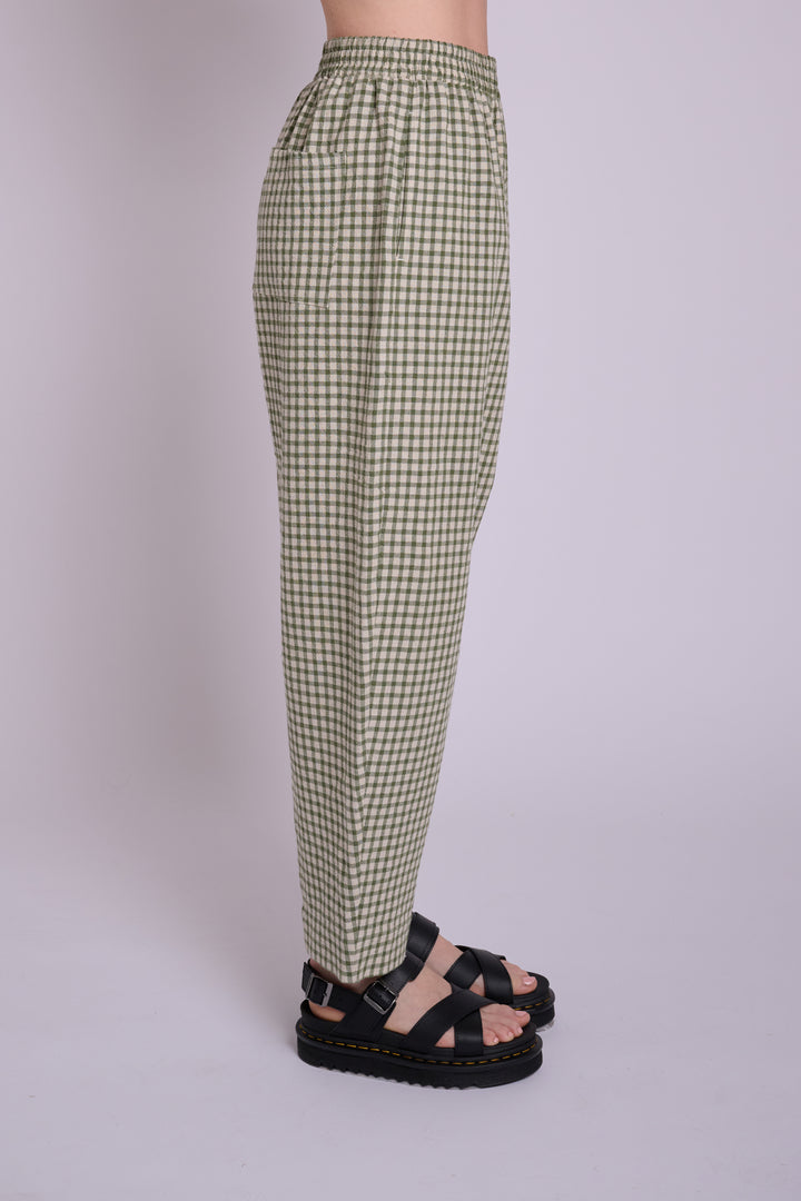 Peggy Sage Green Rustic Gingham Trousers