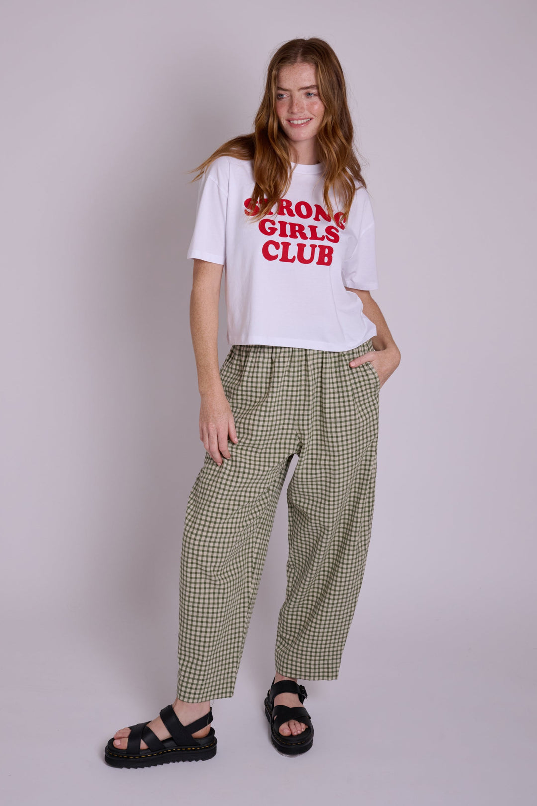 Peggy Sage Green Rustic Gingham Trousers