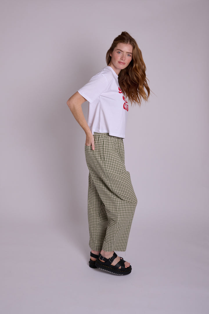 Peggy Sage Green Rustic Gingham Trousers