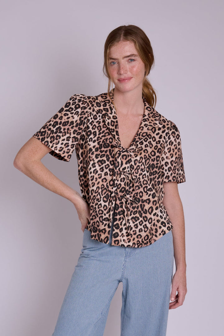 Lila Tie Front Leopard Linen Top