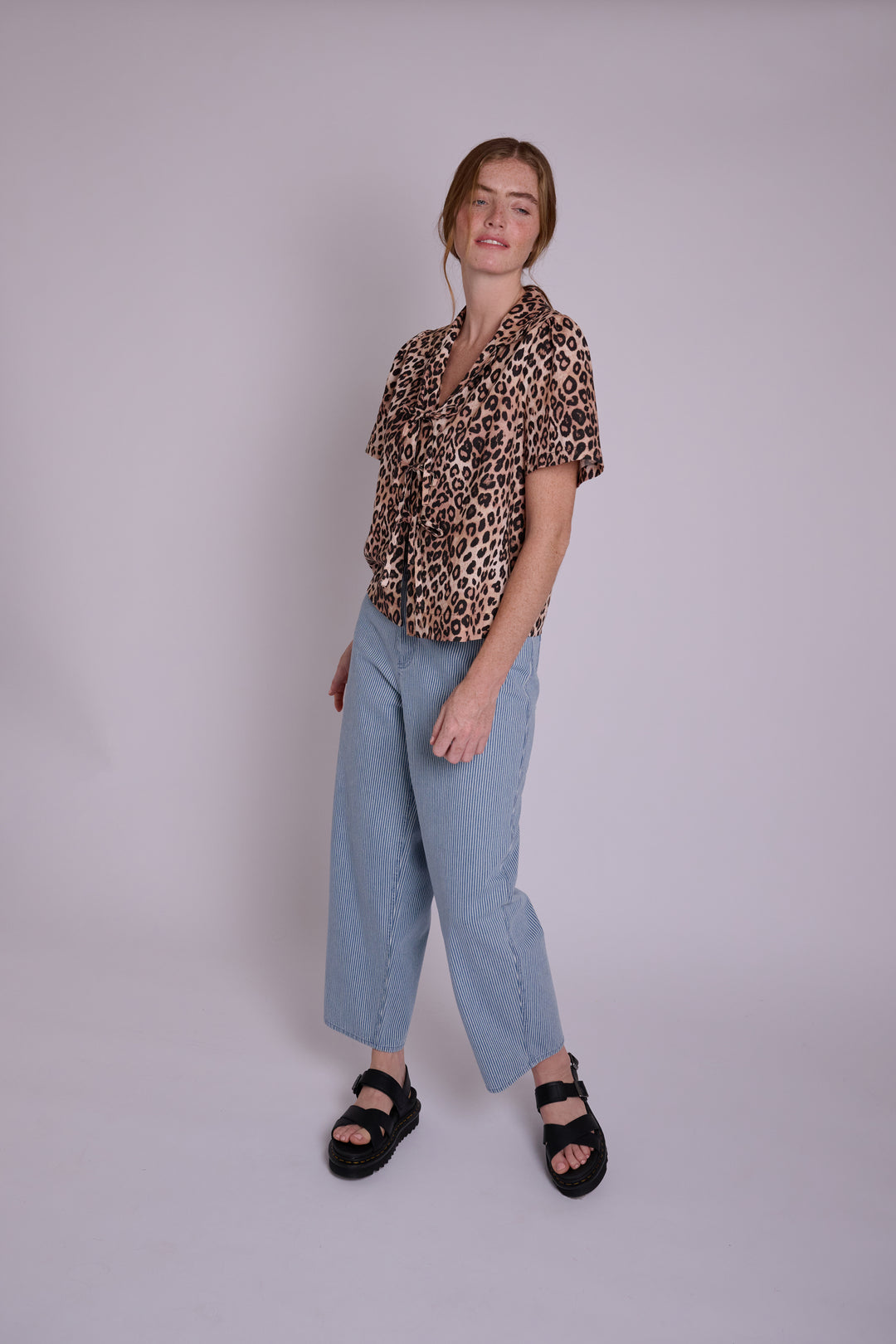 Lila Tie Front Leopard Linen Top
