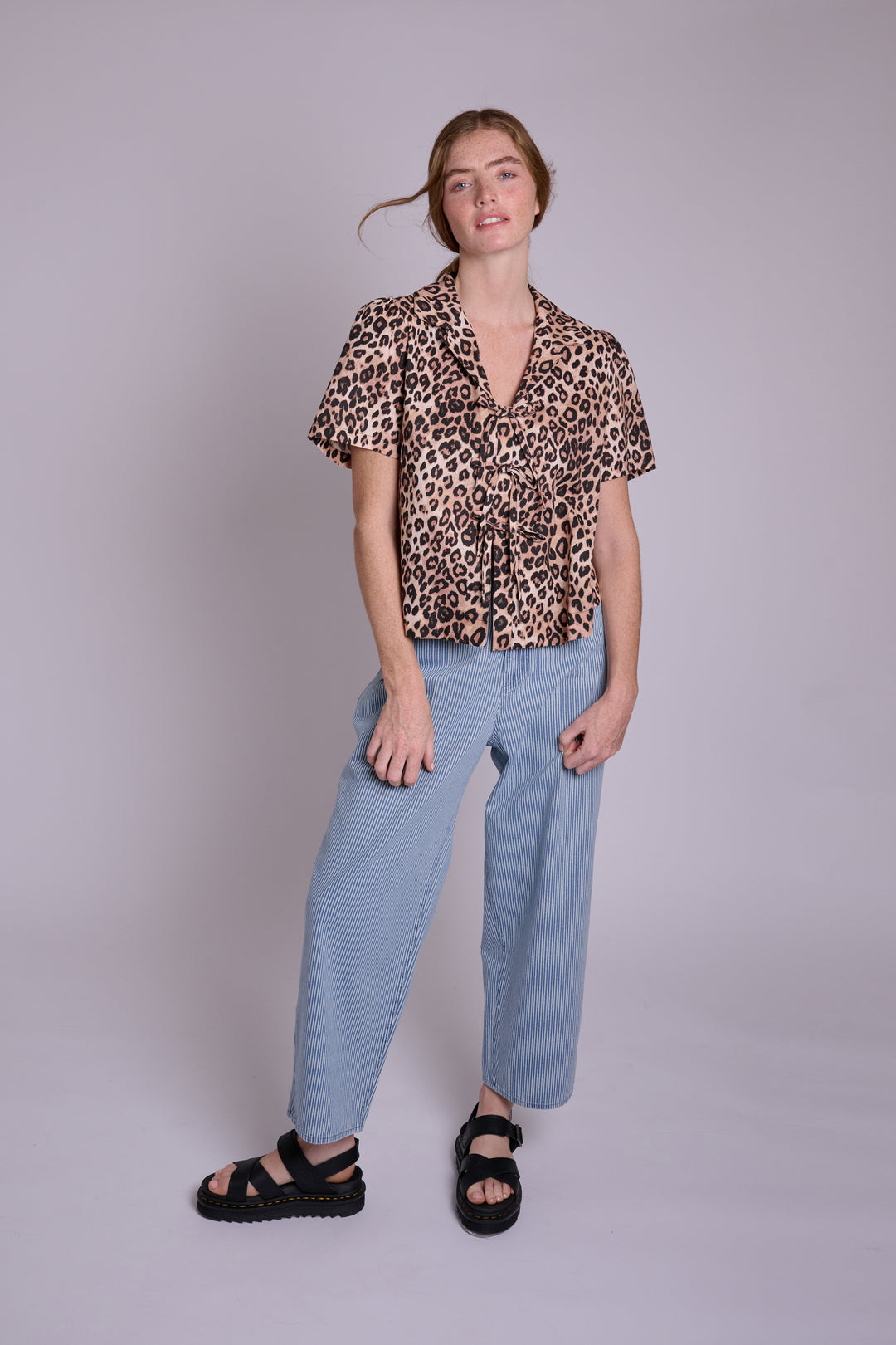 Lila Tie Front Leopard Linen Top