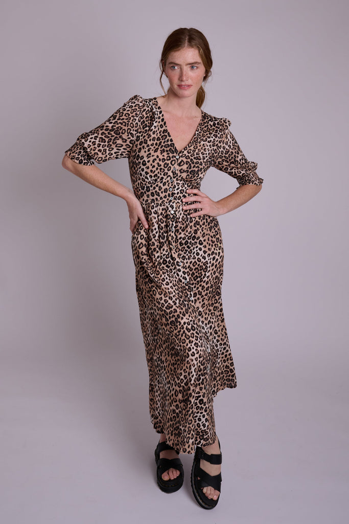 Leopard Felicity Button Front Midi Dress