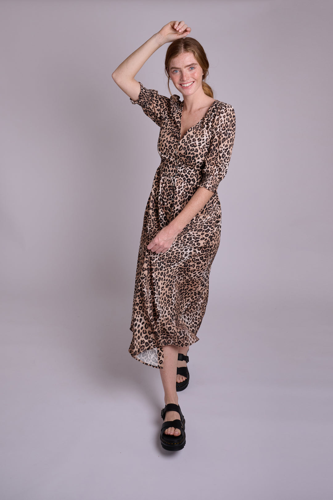 Leopard Felicity Button Front Midi Dress