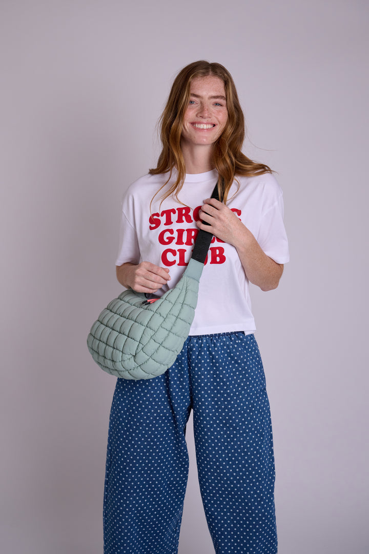 Dumpling Sage Green Quilted Crossbody Bag