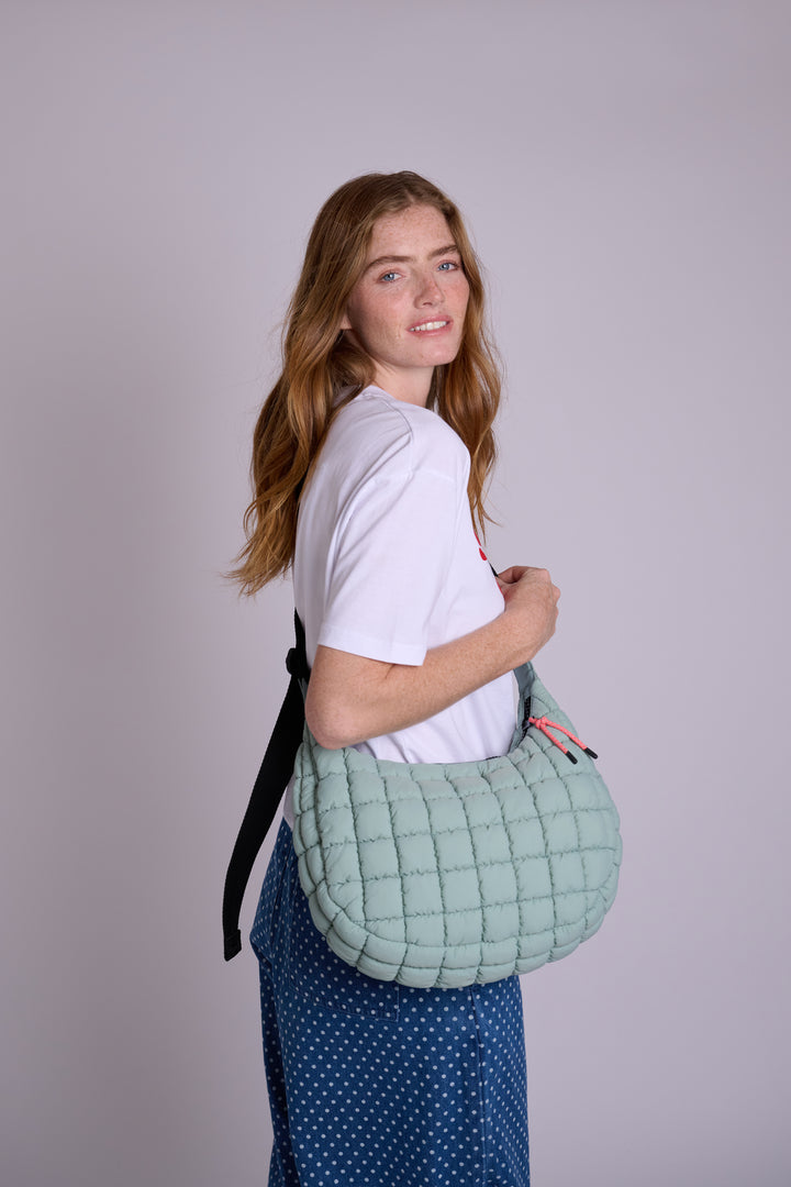 Dumpling Sage Green Quilted Crossbody Bag