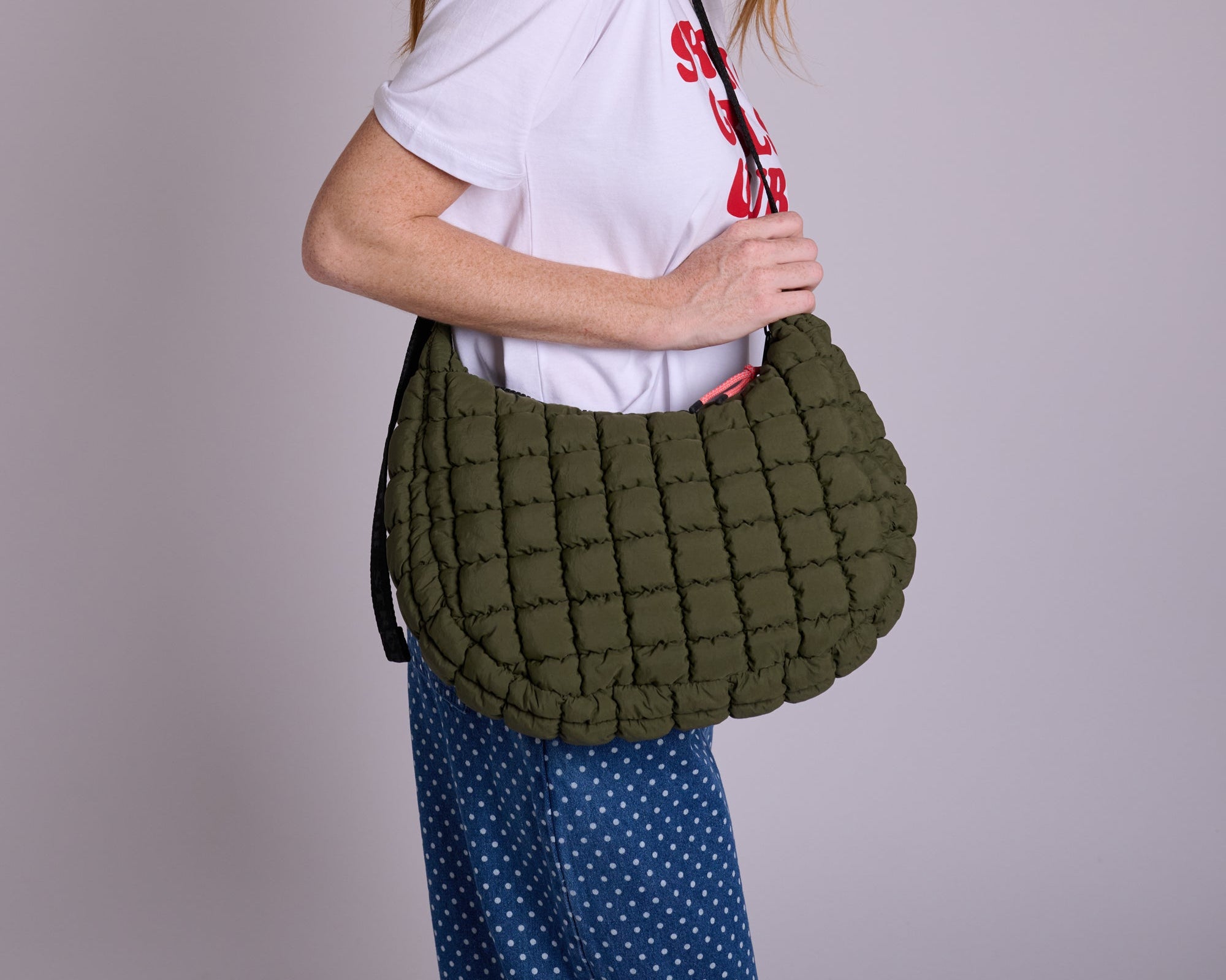 Dumpling Khaki Quilted Crossbody Bag