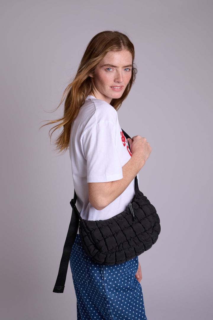Dumpling Baby Black Quilted Crossbody Bag