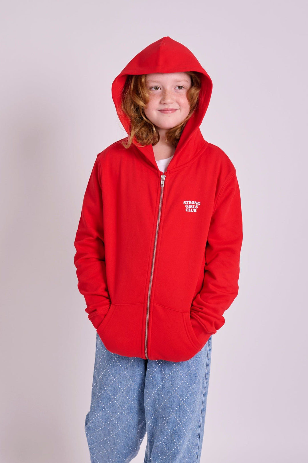 Strong Little Girls Club Red/White Zip Hoodie