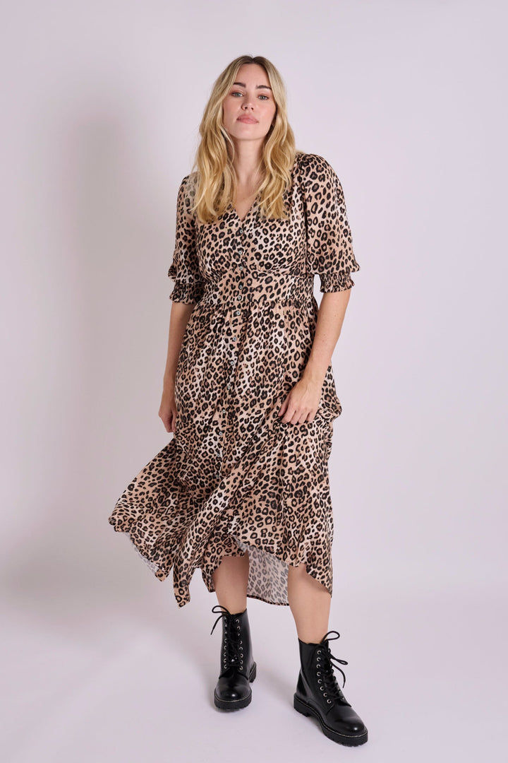 Leopard Felicity Button Front Midi Dress